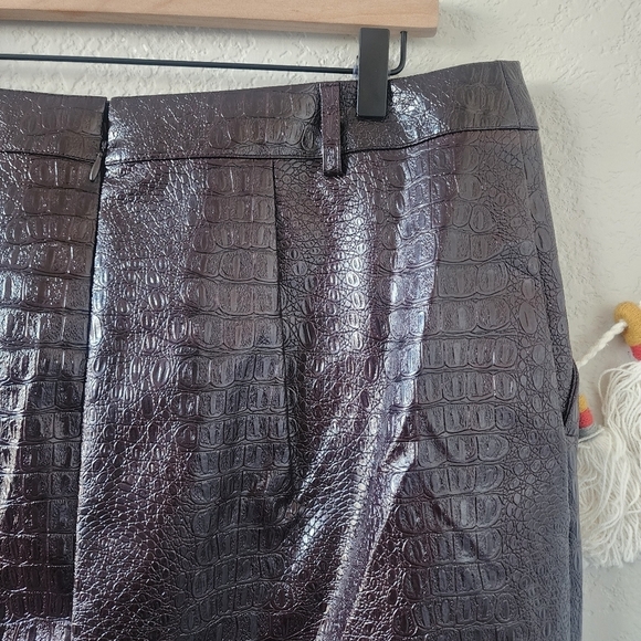 Rachel Comey Faux Leather Croc Chocolate Brown Button Down Midi Aline Skirt 16 - Picture 9 of 12